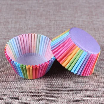 100tk Rainbow Värvi Glasuur Liner Paber Cup Muffin Koogid Seista Paberi Kasti Küpsetamine Vahendid Koogid Köök Tarvikud