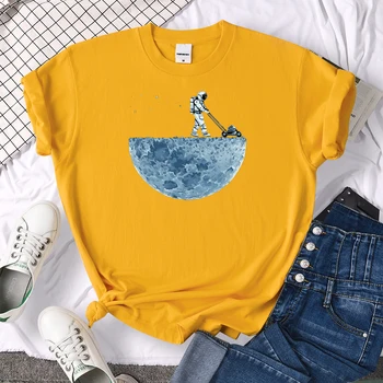 Astronaut Umbrohutõrje Kuu trükkimine Naiste T-Särgid Street Hingav Tshirts Cartoon Lahti Tops Harajuku O-Kaelus T-Särgid Naistele