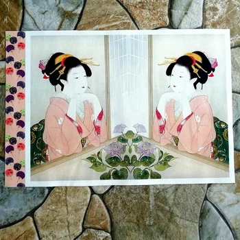 Puuvillase Lapiga Segast Voodipesu Jaapani Geisha Disain Diy Käsitsi Värvitud Riie Quiltting Printsess Õmblemise Kott/rahakott 24*35cm -4tk