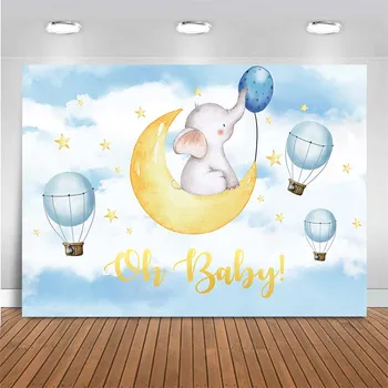 Baby Shower Fotograafia Taustaks Elevant Õhupalli Golden Moon Star Foto Taust Sünnipäeva Decor Photocall Foto Stuudio