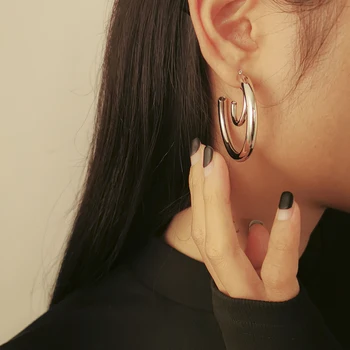 SHIXIN Double Layer C Kujuga Kõrvarõngad Naiste Mood Lihtne Avada Hoop Kõrvarõngad 2021 Trendikas korea Ring Kõrvarõngad Ehted Kingitused