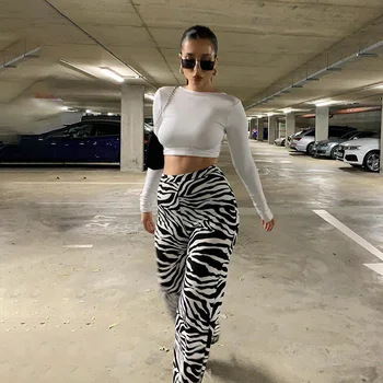 CDJLFH Zebra Print Lai Jalg Püksid Püksid Seksikas Kõrge Vöökoht Suvel Naiste Uued 2021 Kuum Mood Naiste Vabaaja Püksid Streetwear