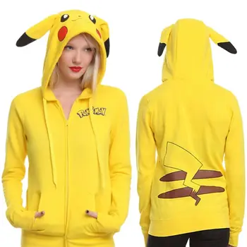 Harajuku Kawaii Pikachu Hupparit Zip Up Naiste Tasku Peal Kollane Anime Dressipluus Liiga Segast Kõrvad Tüdruk Armas Y2k Riided