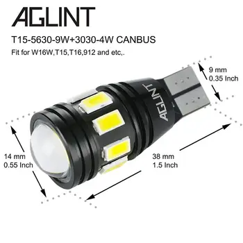 AGLINT 2TK T15 W16W LED 912 T16 LED Auto Pirnid CANBUS No Error Code For Backup Vastupidine Lamp Xenon Valge 6000k 12-24V