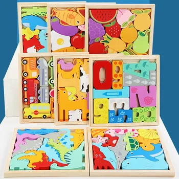 Laste Puidust Mosaiikpildid Käsi Haarata Lauad Mänguasjad Tangram Pusle Laps Montessori Haridus Cartoon Loomad, Lapsed Kingitus