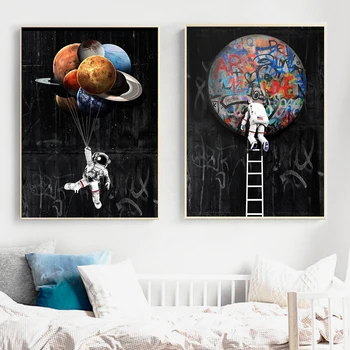 Astronaut Ruumi Lõuendile Maali Ruum Taim, Plakatid, Pildid Seinale Graffiti Street Art Pilt elutuba Home Decor Cuadros