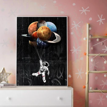 Astronaut Ruumi Lõuendile Maali Ruum Taim, Plakatid, Pildid Seinale Graffiti Street Art Pilt elutuba Home Decor Cuadros