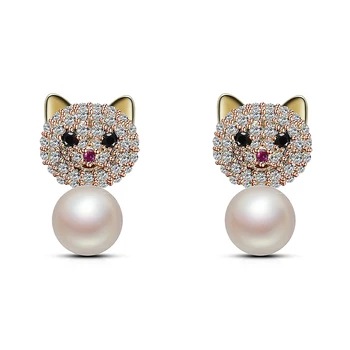Trendikas Kuld Värvi Armas Kass Kõrvarõngad Naistele Tüdrukud Luksus AAA Tsirkoon Pearl Earings Mood Loomade Ehted Pendientes
