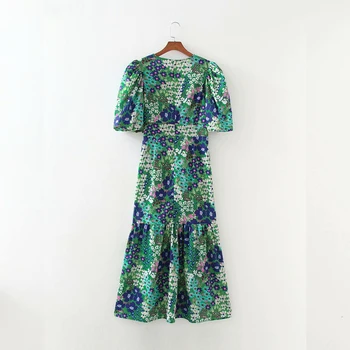 Naiste Suvine Vintage Print Kleit 2021 Lühikesed Varrukad O-Kaelus Kõrge vöökoht Tropical stiilis Naiste Mood Maxi Kleidid Riided