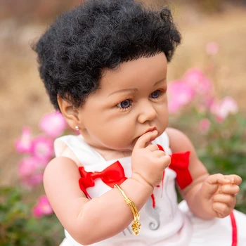 Uus Aafrika-Ameerika Tõetruu Uuestisündinud Baby Doll 23Inch 58cm Realistlik Vastsündinud Beebi Nukud Sinine Pruunid Silmad Tüdruk Boneca Mänguasjad