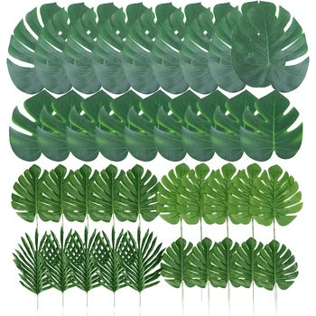 Tropical palm jätab monstera lehed Kunstlik taim Kodu Aias Decors Tarvikud Havai Luau Pulmapidu tabeli teenetemärgid