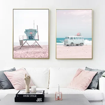 Mere Rand, Bussi Surf Tüdruk Kajakas Palm Tree Seina Art Lõuend Maalimine Elutuba Decor Põhjamaade Plakatid Ja Pildid Seina Pildid