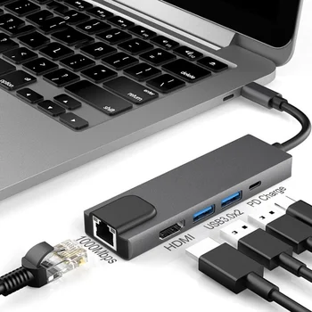 USB-C-RJ45) HDMI Tüüp C Charging Port Hub Gigabit Ethernet Lan 4K eest Macbook Pro Air Pro M1 2020 A2237 A2238 Air 13,3 Laadija