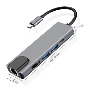 USB-C-RJ45) HDMI Tüüp C Charging Port Hub Gigabit Ethernet Lan 4K eest Macbook Pro Air Pro M1 2020 A2237 A2238 Air 13,3 Laadija