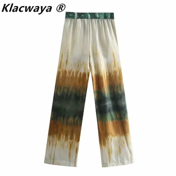 Klacwaya Za Naiste 2021 Suvel Lipsu Värvi Püksid Naiste Kõrge Vöökoht Lai Jalg Riided Pikad Püksid Stiilne Naine Pükste Pantalones