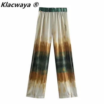 Klacwaya Za Naiste 2021 Suvel Lipsu Värvi Püksid Naiste Kõrge Vöökoht Lai Jalg Riided Pikad Püksid Stiilne Naine Pükste Pantalones