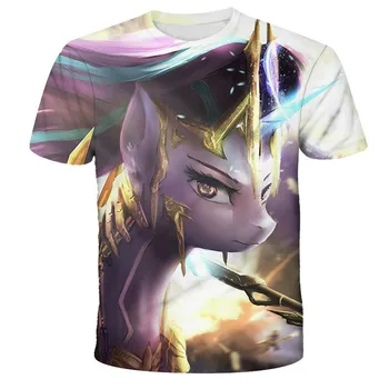 3D riided poistele ja tüdrukutele, ilus poni mood vabaaja trükitud T-särk, kohandatud suvel ümber kaela T-särk