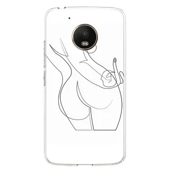 Abstraktne Lady Line Drawing Telefoni puhul Motorola Moto G8-G7 G5 G6 G4 E6 E5 E4 Power Plus Mängida Üks Tegevus Makro Visioon Kate Co