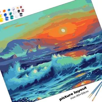 Värvimine Poolt Numbrid Merelainete Lõuend Maastiku Piltide Numbrid Kodu Kaunistamiseks Diy Täiskasvanute Kit Värvimine Poolt Numbrid