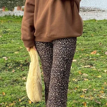 Leopard Põletatud Kõhn Pant Y2K Püksid E Girl Püksid Naiste Loomade Kaks kihti, mille Võrgusilma Esteetiline Naine Sweatpants Kevadel Lady Põhjad