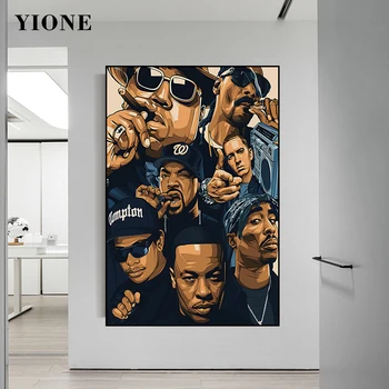 Lahe Räppar Kogumise Lõuendile Maali Kohandatud Hip Hop Rap Artist Mees Seinale Plakati Print Kunsti Pildid, Elutuba, Magamistuba Decor