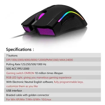 Delux M625 PMW3360 Andur Gaming Mouse 12000DPI 7 Programmeeritavat nuppu RGB Backlight Juhtmega Hiired Tule Võti FPS Gamer