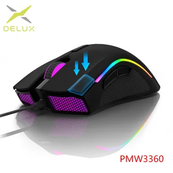 Delux M625 PMW3360 Andur Gaming Mouse 12000DPI 7 Programmeeritavat nuppu RGB Backlight Juhtmega Hiired Tule Võti FPS Gamer