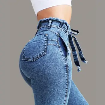 Naiste JeansFashion Vöö Kõrge Vöökoht Kõhn Slims Fit Teksad Naiste Stretch Denim Täispikk Pikad Püksid Suurus 2021