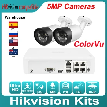 Hikvision Ühilduv Komplektid 2TK 5MP IP Bullet Kaamera ColorVu & Hikvision Originaal DS-7104NI-Q1/4P DIY Video Security CCTV Süsteem