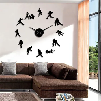 Dekoratiivsed Kaasaegne Pesapalli 3D Frameless DIY Hiiglane Seina Kella Vaadata Peegel Mõju Softball Seina Art elutuba Hall Wall Decor