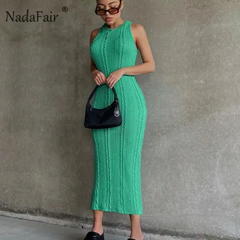 Nadafair Varrukateta Midi Suvine Kleit Naistele 2021 ümber Kaela Klubi Daamid Seksikas Maha Õla Elegent Bodycon Roheline Partei Kleit
