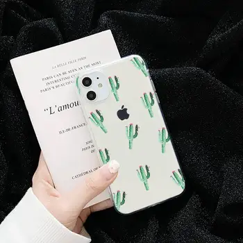 Cute cartoon taim cactus Telefoni Juhul Läbipaistvad iPhone 6 7 8 11 12 s mini pro X XS XR MAX Plus kate funda kest