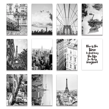 Must-Valge Maastik Seina Art Pariisi Torni Brooklyn Bridge Lõuendile Maali Nordic Plakat ja Printida Pildi, elutuba, Tuba Decor