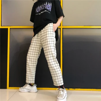 2020. Aasta Mood Vintage Ruuduline Püksid Harajuku Naine Mees Püksid Elastics Kõrge Vöökoht Püksid Korea Segast Põhjuslik Pikad Püksid