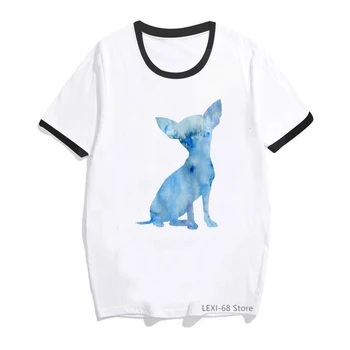 Akvarell Chihuahua Koera Loomade Prindi Tshirts Naiste Vogue Naljakas Koer Väljavalitu T-Särk Femme Harajuku Kawaii Riided T-Särk Naine