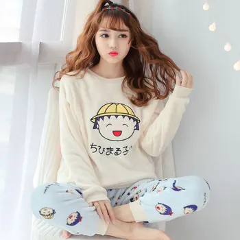Uus Talve Flanellist soe pidžaama korea kawaii cartoon Pajama Komplekt Fashion pijama mujer Vaba aja veetmise Kodus Lapiga pidžaamad naiste Sleepwear