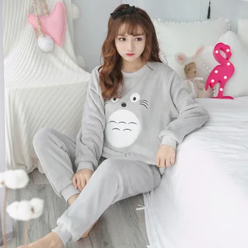 Uus Talve Flanellist soe pidžaama korea kawaii cartoon Pajama Komplekt Fashion pijama mujer Vaba aja veetmise Kodus Lapiga pidžaamad naiste Sleepwear