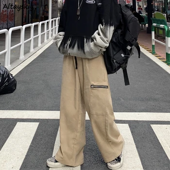 Püksid Naiste Pingutusnöör Paarid korea Stiilis Lasti Kõik-mängu Vaba aja veetmise iga Päev Taskus Streetwear Kõrge Kvaliteediga Naiste Normcore Tahke