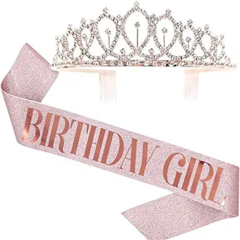 Sünnipäev Tüdruk Raami ja Tiara Komplekt Crystal Rose Gold Silver Crown Sweet 16 18 21 30 40 50 Tüdruk Kuninganna Partei Teenetemärgi Tarvikud