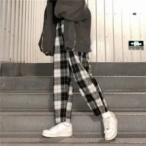 Dropshipping Harajuku Ruuduline Püksid Naiste Püksid 2021 Streetwear Naine Haaremi Püksid Sügis Daamid Põhjuslik Püksid Suurus