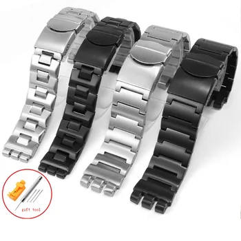 Roostevabast Terasest Watchband Asendada Swatch Watch Tarvikud Must Hõbe Nõgus Kumer Metallist Käevõru 17 19 23mm