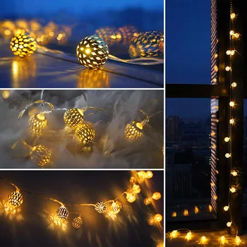 Led Sepistatud Rauast Maroko Kuld, Hõbe Ball Light String Aia Dekoratsioon Jõulud Laterna String Kerge Fairy Light Valgustus