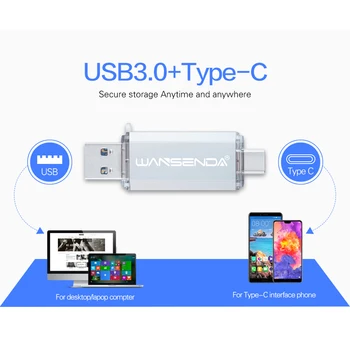 Uus WANSENDA C-Tüüpi USB Flash Drive OTG Pen Drive 512 GB 256GB 128GB 64GB 32GB Pendrive 2 in 1 Liik-C & Usb Stick 3.0 Flash Drive