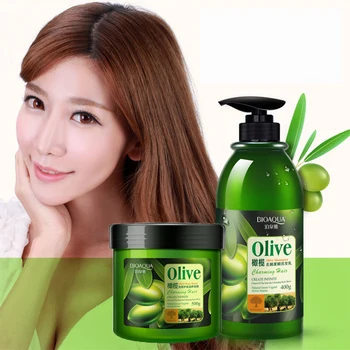 2tk BIOAQUA Oliiviõli Palsam/Mask kõõmavastane Oliiviõli Šampoon Taastab Kahjustunud Juukseid Sügavalt, Toidab Kõik Juuksed Tüüpi Värv