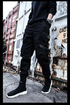 Hip-Hop Poiste Multi-Tasku Elastne Vöökoht Haaremi Pükste Kamuflaaž Punk Püksid Jogger Mees Tactical Püksid Must Cargo Püksid