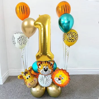 18pcs Džunglis Loomade Õhupallid Set 32inch Alumiinium Foolium Õhupalli Sünnipäeva Asjade Baby Shower Decor Latex Balloon Teenetemärgi