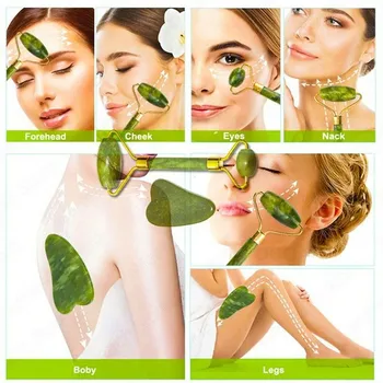 Looduslik Roheline Kvarts Jade Rull Vee-Sha Määrata Keha Massager Rull Jade Kivi Set Pisiparandus Ilu Massaaž Naha Hooldus