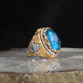 Kullatud Mulle Sõrmus 925 Sterling Silver Ring Sinine Topaas Meeste Gemstone Rõngad Meeste Ehted Rõngad Meeste ja Naiste `s Rõngad Meeste Ehted