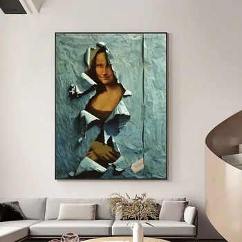 Mona Lisa Sinine Paber, Lõuend Maali Paroodia Kuulsa Plakatid ja Pildid Seina Art Pilte elutuba Kodu Kaunistamiseks