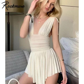 Rockmore Ruched Plisseeritud Mini Kleit Seksikas, Sügav V-Kaelus Beach Party Dress y2k Vintage Lühike Sundress Suvel Vabaaja Bodycon Naine